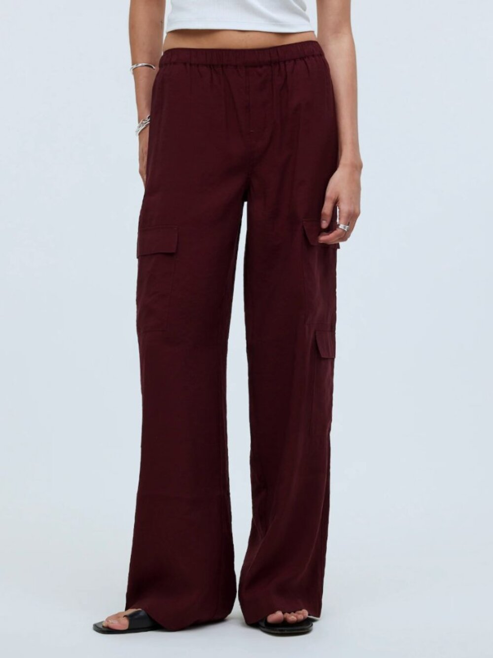 Madewell Softdrape Petite Pull-On Wide-Leg Cargo Pants Red Pockets, size XSP